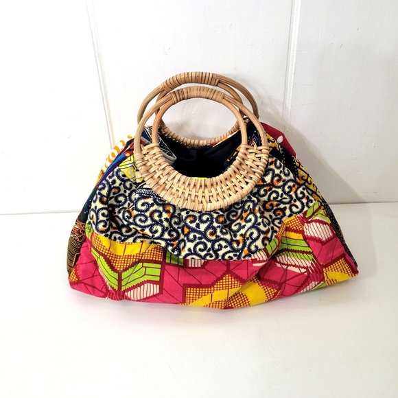 Ankara Boho Multicolored Purse with Rattan Handles - Picture 3 of 7